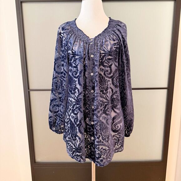 Sundance Velvet Burnout Blue Jewel Swing Top Ophira Blouse Small - Picture 1 of 7